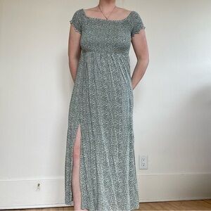 Green Floral Maxi Dress with Side Slit